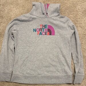 The North Face Light Gray Hoodie with Multicolor Logo